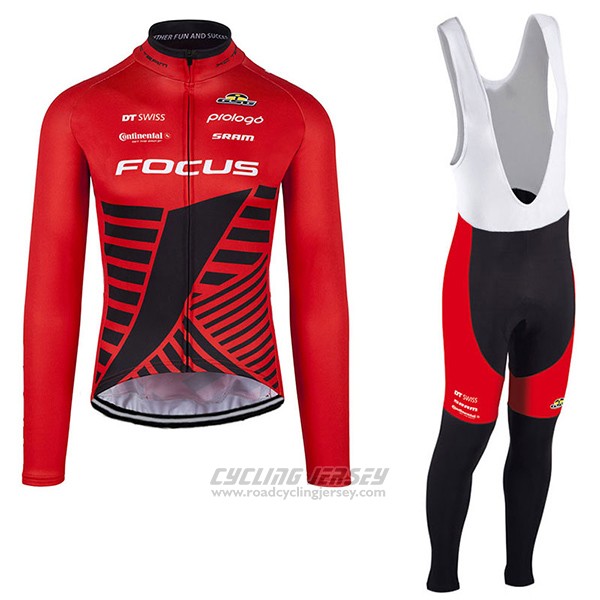 2017 Cycling Jersey Focus XC Ml Deep Red Long Sleeve and Bib Tight